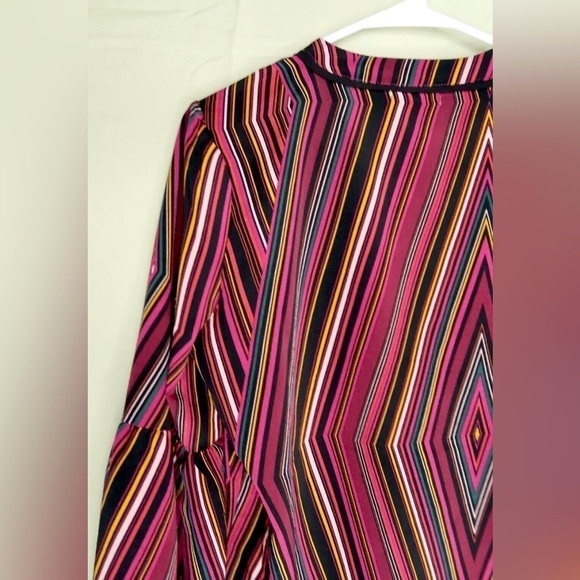 Maurices Geometric Stripe Tunic Top Tie Neck Long Sleeve Oversized - Picture 7 of 12